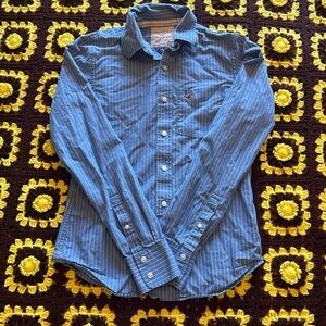 Vtg Y2K Hollister Men’s Blue striped button-up shirt Sz Small